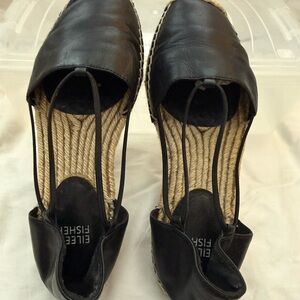 Eileen Fisher Black Lee Washed Leather Espadrilles